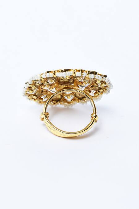 Shop_Our Purple Studio_Gold Plated Pearls, Diamonds, Stones Kundan And Studded Ring_Online_at_Aza_Fashions