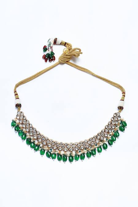 Our Purple Studio_White Pearls, Stones And Kundan Embellished Choker Set _Online_at_Aza_Fashions