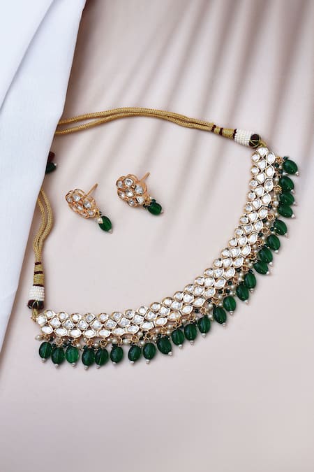 Shop_Our Purple Studio_White Pearls, Stones And Kundan Embellished Choker Set _Online_at_Aza_Fashions