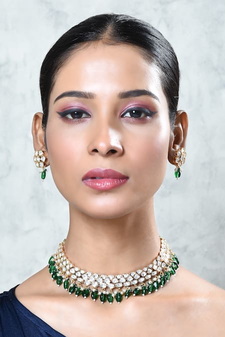 Our Purple Studio_White Pearls, Stones And Kundan Embellished Choker Set _at_Aza_Fashions