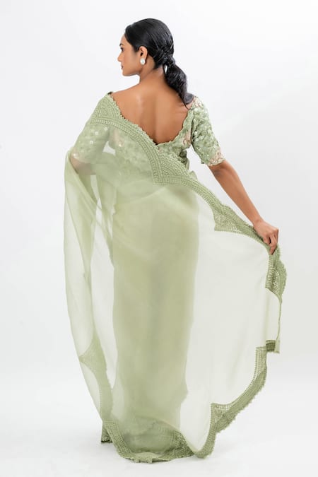 Oshi By Shikha Saree With Floral Hand Embroidered Blouse 