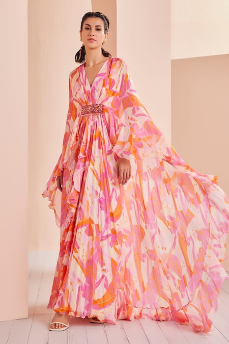 Mandira Wirk Abstract Print Asymmetric Kaftan 