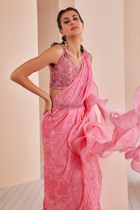 Rose Pink Satin Saree – Shaaradi