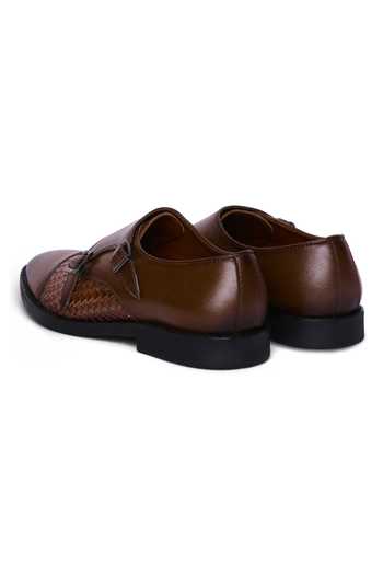 Mondarro_Brown Textured Cornet Leather Double Monks_Online_at_Aza_Fashions