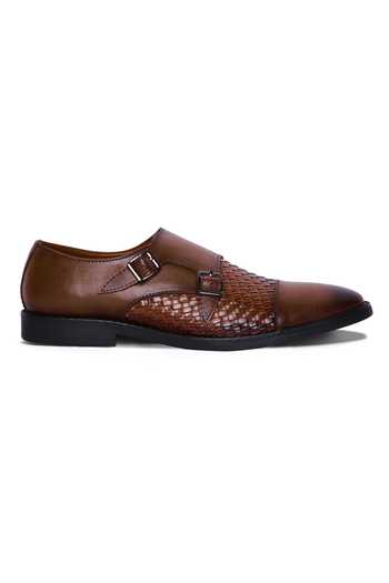 Buy_Mondarro_Brown Textured Cornet Leather Double Monks_Online_at_Aza_Fashions