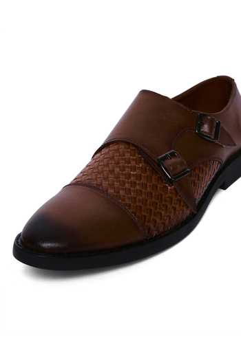 Shop_Mondarro_Brown Textured Cornet Leather Double Monks_Online_at_Aza_Fashions