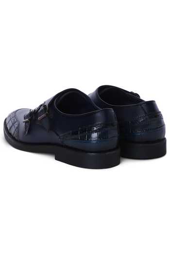 Mondarro_Blue Textured Vegan Leather Shoes_Online_at_Aza_Fashions