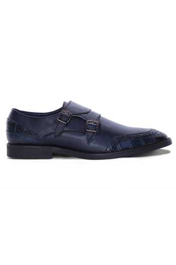 Shop_Mondarro_Blue Textured Vegan Leather Shoes_Online_at_Aza_Fashions