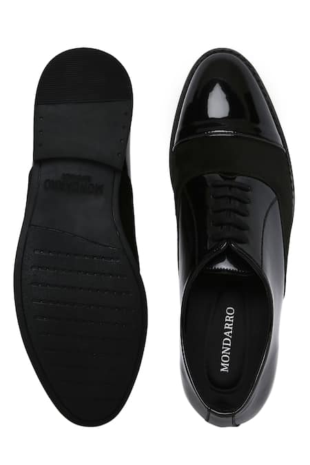 Shop_Mondarro_Black Vegan Leather Lace Detail Shoes _at_Aza_Fashions