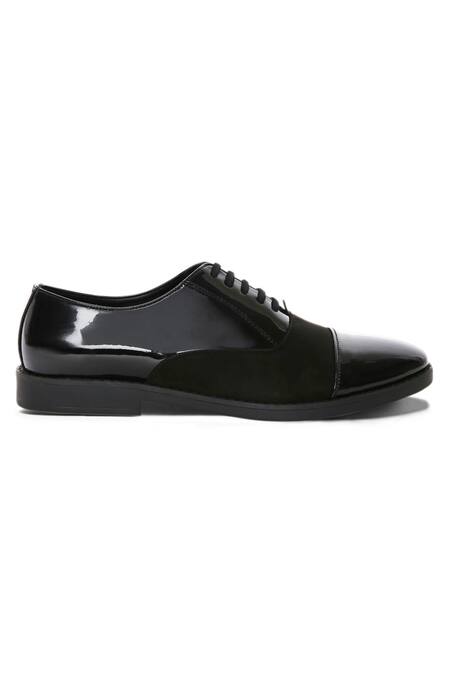 Shop_Mondarro_Black Vegan Leather Lace Detail Shoes _Online_at_Aza_Fashions