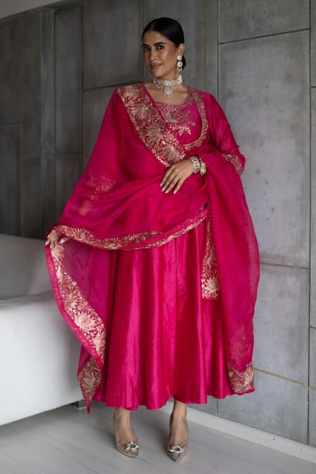 Pink City by Sarika Embroidered Anarkali Pant Set 