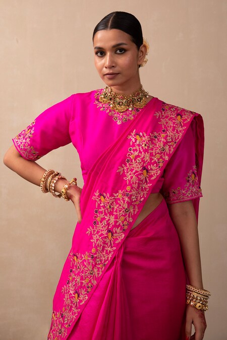 Dark Pink Handwooven Mulberry Silk Paithani Saree - TheSareeStory