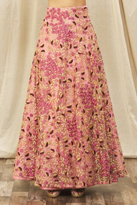 Nazaakat By Samara Singh Wine Net Floral Blossom Lehenga Set With Zari Border Blouse at Aza Fashions Nazaakat By Samara Singh_Wine Net Floral Blossom Lehenga Set With Zari Border Blouse_at_Aza_Fashions