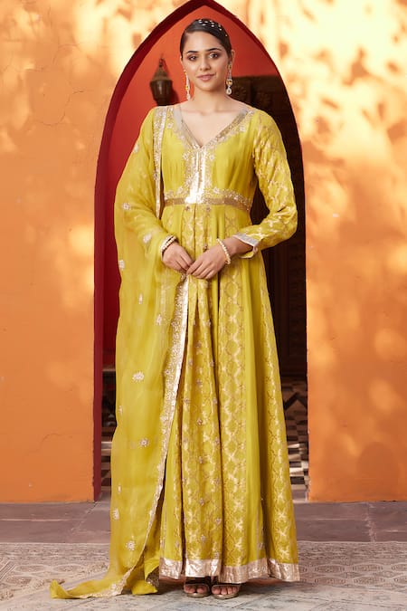 HOUSE OF SUPRIYA Raw Silk Hand Embroidered Anarkali Set 