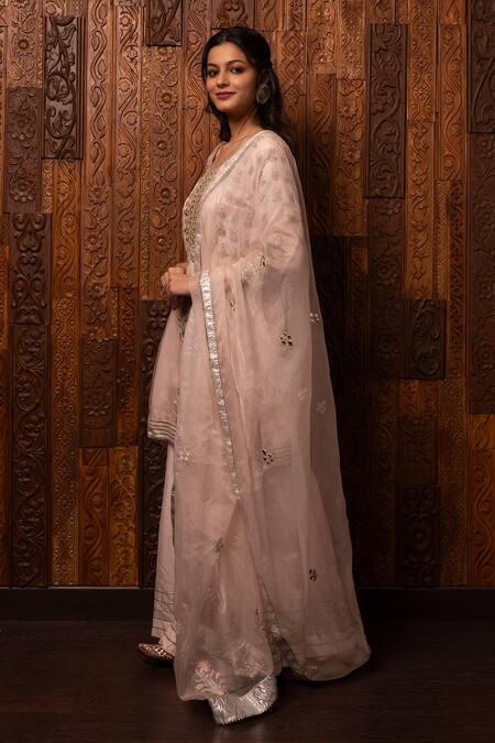 House Of Supriya Pink Silk, Chanderi, Organza Embroidery, Sequins Round Neck Kurta Sharara Set Online at Aza Fashions House Of Supriya_Pink Silk, Chanderi, Organza Embroidery, Sequins Round Neck Kurta Sharara Set _Online_at_Aza_Fashions