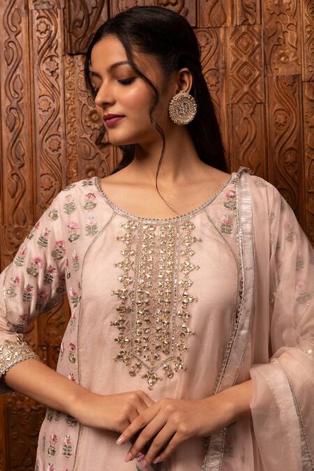 Buy House Of Supriya Pink Silk, Chanderi, Organza Embroidery, Sequins Round Neck Kurta Sharara Set Online at Aza Fashions Buy_House Of Supriya_Pink Silk, Chanderi, Organza Embroidery, Sequins Round Neck Kurta Sharara Set _Online_at_Aza_Fashions
