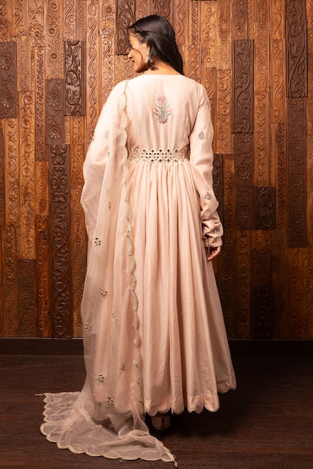 Shop House Of Supriya Pink Silk, Chanderi, Viscose, Organza Embroidery Round Floral Anarkali Set at Aza Fashions Shop_House Of Supriya_Pink Silk, Chanderi, Viscose, Organza Embroidery Round Floral Anarkali Set _at_Aza_Fashions