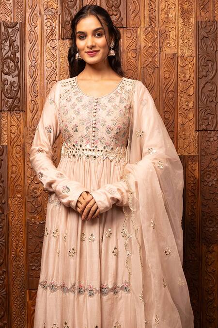 Buy House Of Supriya Pink Silk, Chanderi, Viscose, Organza Embroidery Round Floral Anarkali Set Online at Aza Fashions Buy_House Of Supriya_Pink Silk, Chanderi, Viscose, Organza Embroidery Round Floral Anarkali Set _Online_at_Aza_Fashions