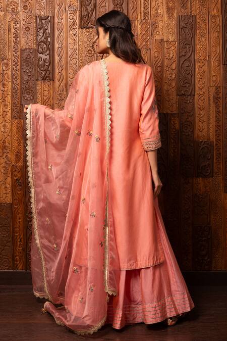 Shop House Of Supriya Pink , Chanderi, Organza, Satin Embroidery, Lace Kurta Palazzo Set at Aza Fashions Shop_House Of Supriya_Pink , Chanderi, Organza, Satin Embroidery, Lace Kurta Palazzo Set _at_Aza_Fashions