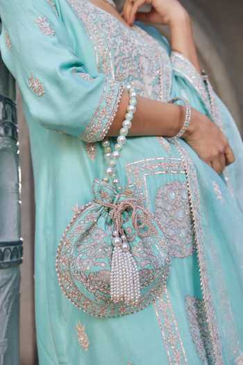 Buy House Of Supriya Blue Silk, Viscose, Nylon Sequins, Embroidery Round Neck Flower Kurta Pant Set Online at Aza Fashions Buy_House Of Supriya_Blue Silk, Viscose, Nylon Sequins, Embroidery Round Neck Flower Kurta Pant Set _Online_at_Aza_Fashions
