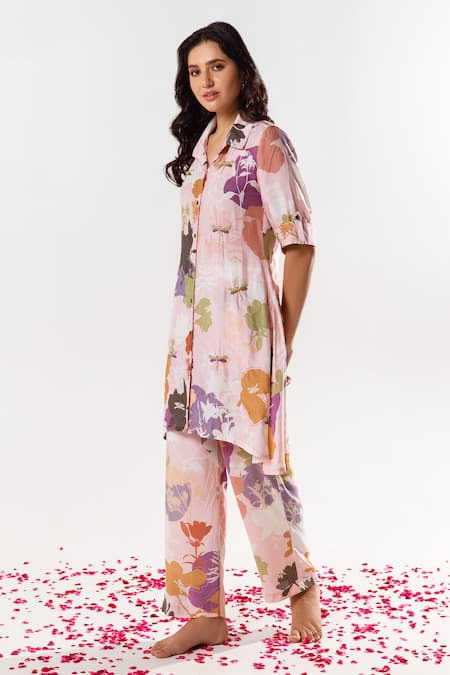 AROOP SHOP INDIA Floral Print Cotton Silk Kurta Pant Set 