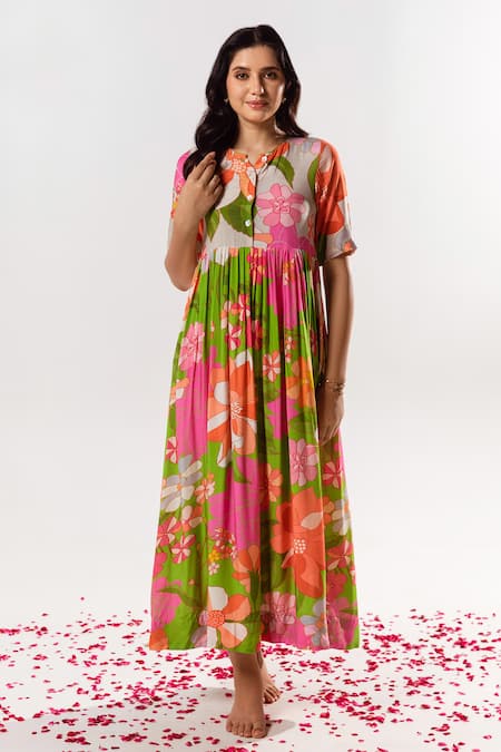 Buy Multi Color Cotton Silk Printed Floral Emilia Maxi Dress For Women ...
