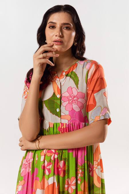 Shop_Aroop Shop India_Multi Color Cotton, Silk Collared Emilia Printed Maxi Dress _Online_at_Aza_Fashions