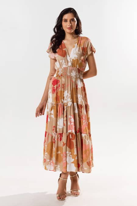 AROOP SHOP INDIA Luciq Tiered Floral Print Maxi Dress 