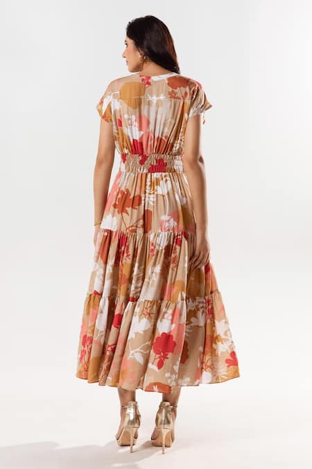 Aroop Shop India Luciq Tiered Floral Print Maxi Dress 
