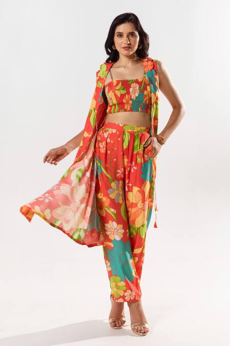 Buy Aroop Shop India Red Cotton, Silk Square , Scoop Elora Flowery Print Jacket Pant Set Online at Aza Fashions Buy_Aroop Shop India_Red Cotton, Silk Square , Scoop Elora Flowery Print Jacket Pant Set _Online_at_Aza_Fashions