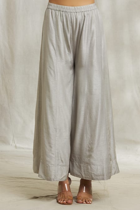 Divya Kanakia_Grey Silk, Organza Embroidery, Pearls, Sequins, Beads Floral Print Anarkali Set _at_Aza_Fashions