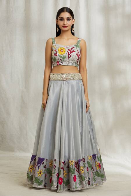 Georgette Thread Work Lehenga Choli In Grey Colour - LD4900676