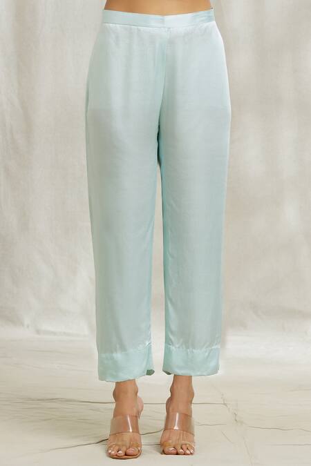 Divya Kanakia Blue Crepe, Modal, Satin Collared Garden Print Shirt Kurta And Pant Set at Aza Fashions Divya Kanakia_Blue Crepe, Modal, Satin Collared Garden Print Shirt Kurta And Pant Set _at_Aza_Fashions