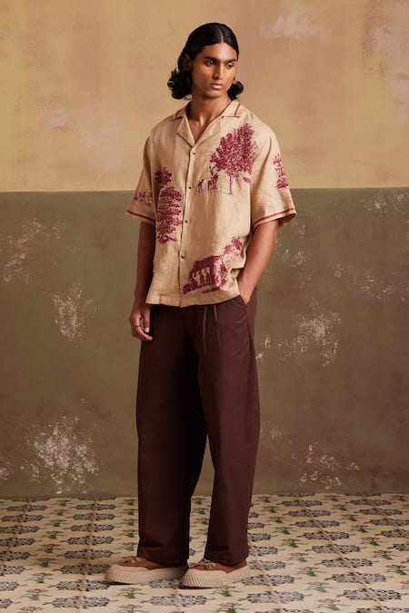 Cord Linen Toile Pattern Shirt 