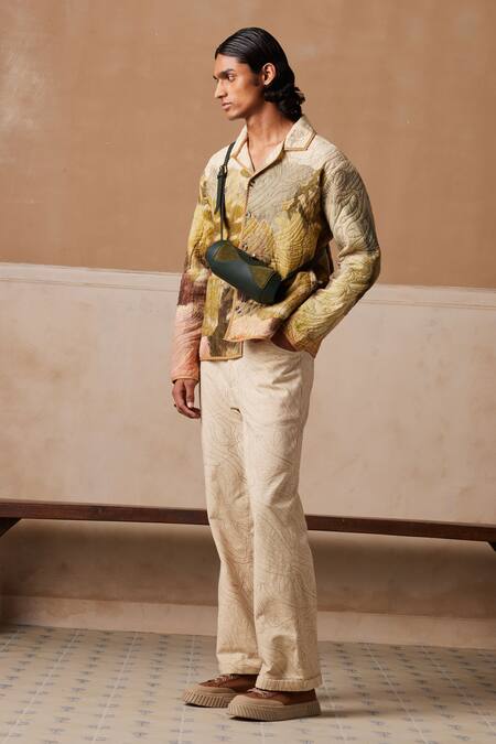 Cord_Multi Color Linen Dale Print Quilted Jacket_Online_at_Aza_Fashions