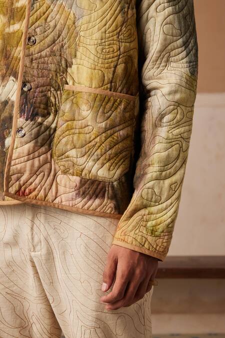 Cord_Multi Color Linen Dale Print Quilted Jacket_at_Aza_Fashions