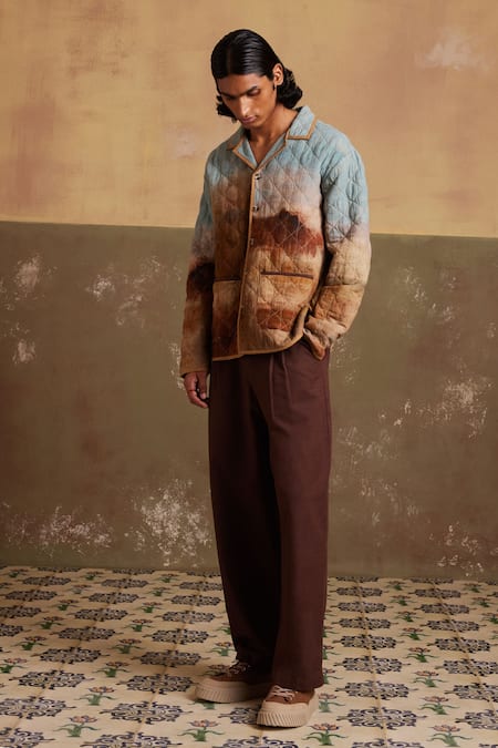 Cord Multi Color Linen Blotch Print Quilted Jacket With Trouser Online at Aza Fashions Cord_Multi Color Linen Blotch Print Quilted Jacket With Trouser_Online_at_Aza_Fashions