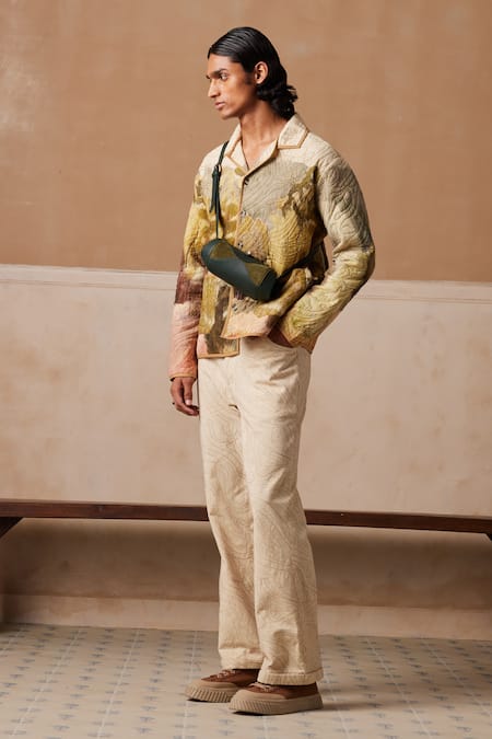 Shop Cord Multi Color Linen Embroidery Dale Print Quilted Jacket With Pant at Aza Fashions Shop_Cord_Multi Color Linen Embroidery Dale Print Quilted Jacket With Pant_at_Aza_Fashions