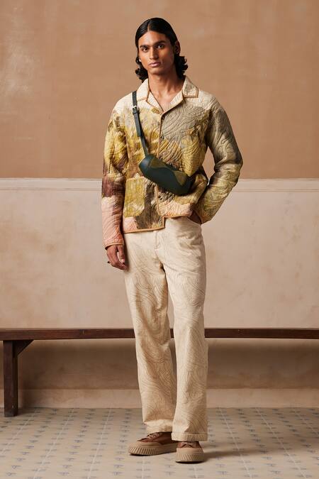 Cord Multi Color Linen Embroidery Dale Print Quilted Jacket With Pant Online at Aza Fashions Cord_Multi Color Linen Embroidery Dale Print Quilted Jacket With Pant_Online_at_Aza_Fashions
