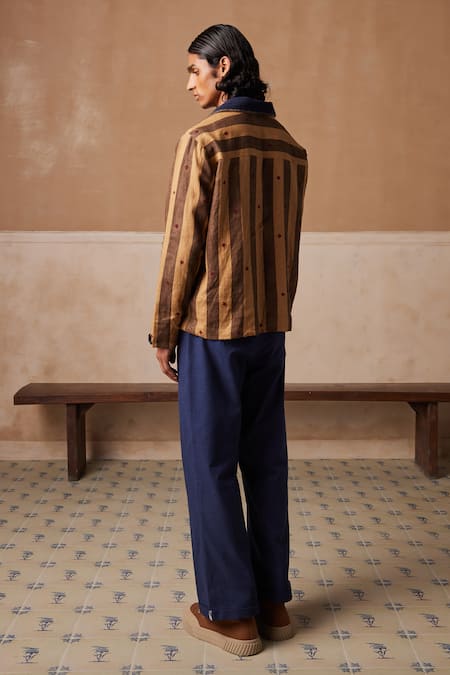 Buy Multi Color Linen Embroidery Archive Striped Jacket For Men by