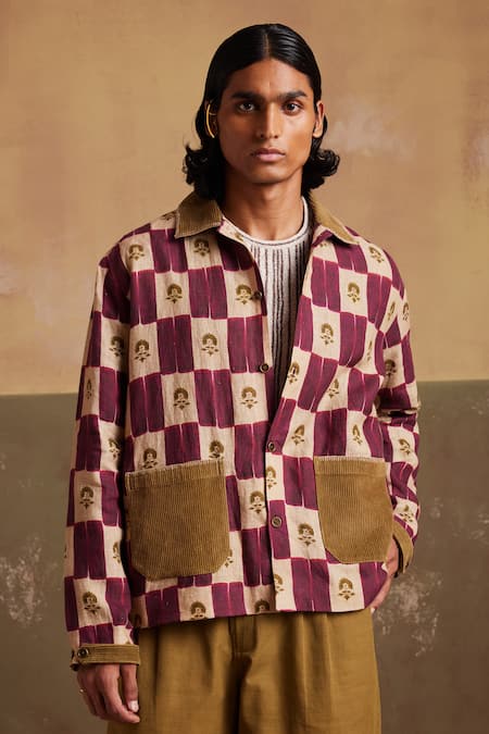 Cord Archive Linen Stamp Checkered Jacket 