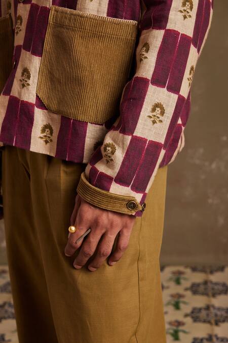 Buy Cord Multi Color Linen Embroidery Archive Checkered Jacket And Pant Set Online at Aza Fashions Buy_Cord_Multi Color Linen Embroidery Archive Checkered Jacket And Pant Set_Online_at_Aza_Fashions