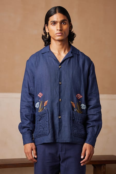 Cord Bloomer Linen Embroidered Shacket 