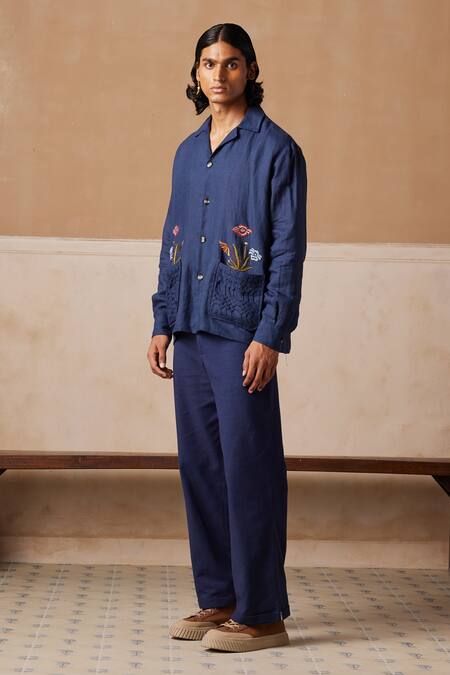 Buy_Cord_Blue Linen Embroidery Bloomer Shacket