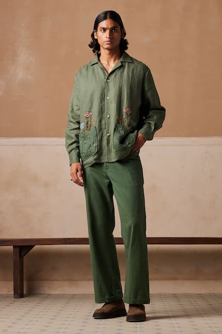 Cord Bloomer Embroidered Shacket & Pant Set 