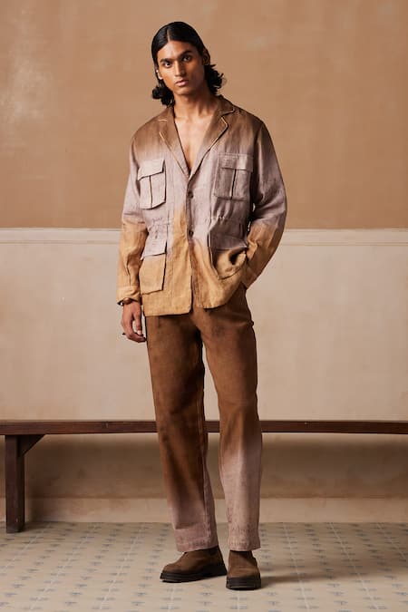 Shop Cord Multi Color Linen Dusker Impression Print Blazer And Pant Set at Aza Fashions Shop_Cord_Multi Color Linen Dusker Impression Print Blazer And Pant Set_at_Aza_Fashions