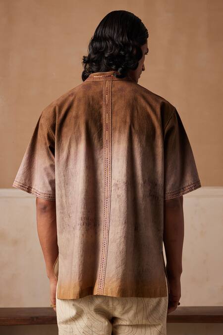 Cord Brown Linen Printed Impression Dawn Shirt  2