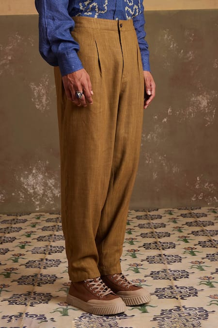 Cord_Brown Linen Solid Zen Pant_Online_at_Aza_Fashions