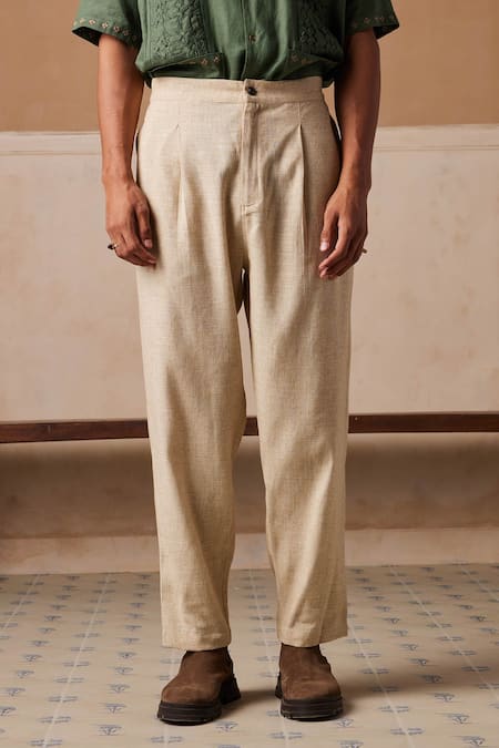 Cord_Ivory Linen Solid Zen Pant _Online_at_Aza_Fashions