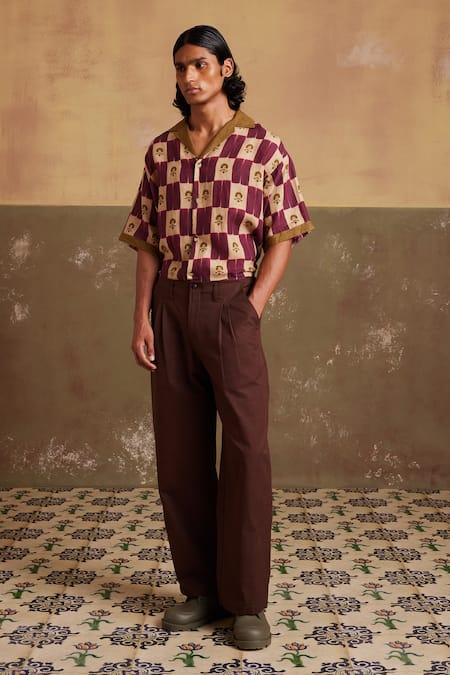 Buy NoBiY Mid Waist Brown Color Carpenters Trouser Pants Online